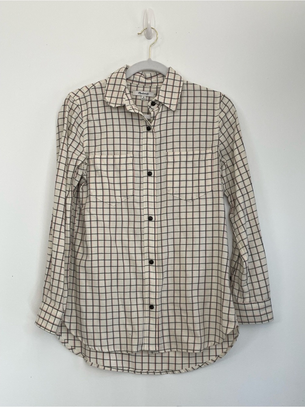 Madewell Cream and Brown Grid-Check Button-Down Shirt